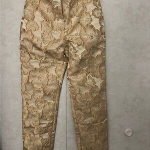 Floral Embossed Tan Dress Pants